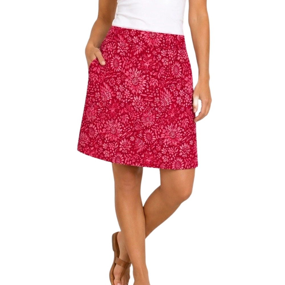 RipSkirt Hawaiian Tropical Dahlia Floral Wrap Skirt Teaberry Pink Red Large NWT